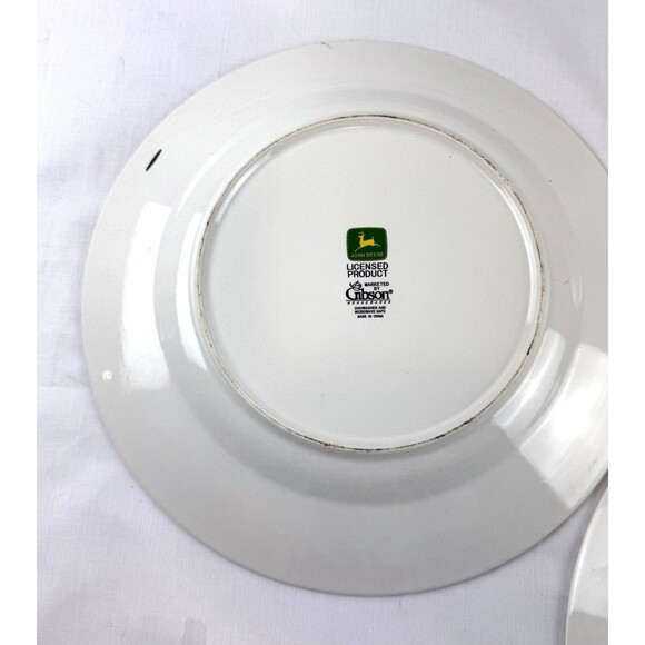 John Deere Tractor 11.25” Dinner Plate Green Rim Gibson SET OF 3 - Picture 6 of 16